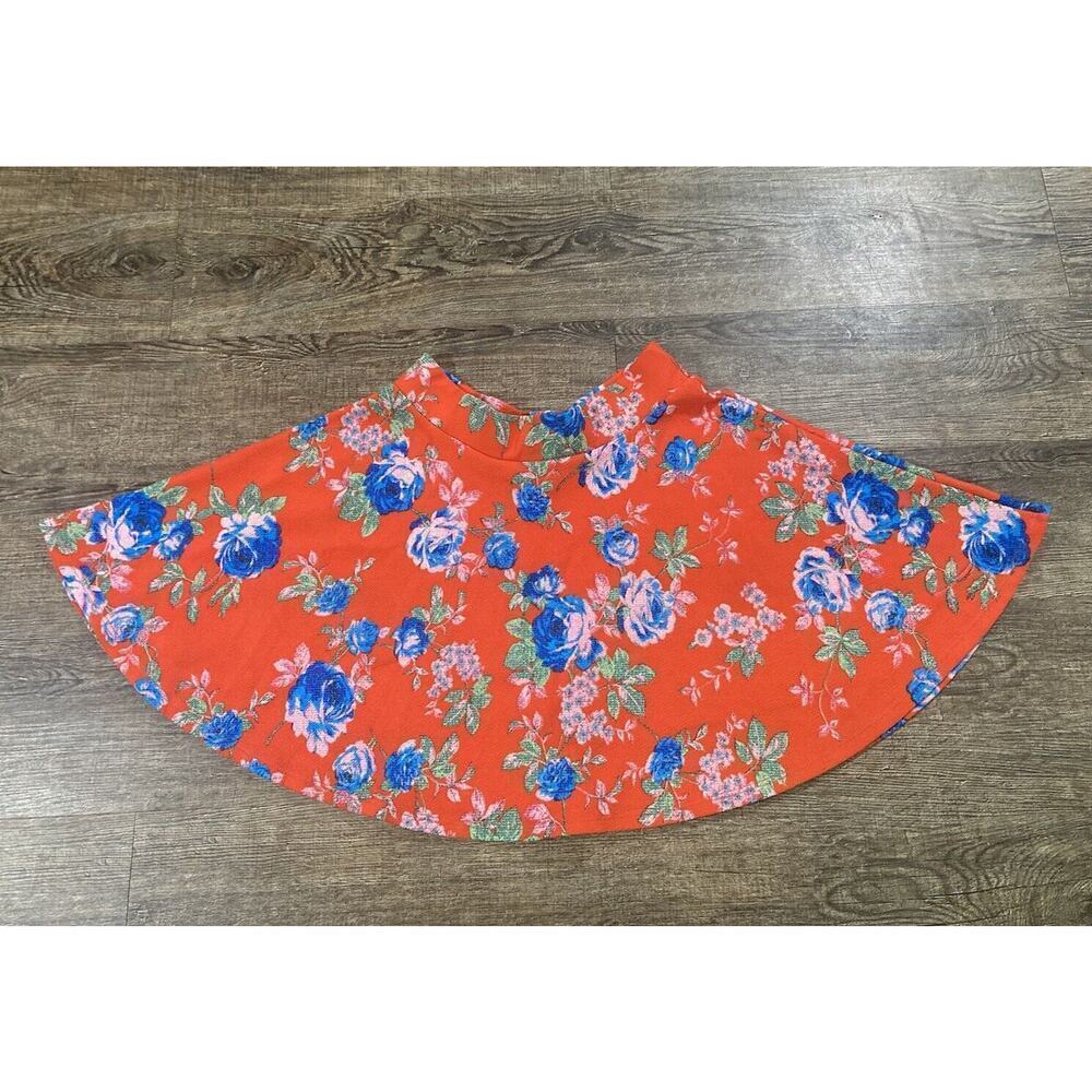 Orange Caramel Flowey Floral Crepe Mini Skirt Size S - Picture 3 of 7